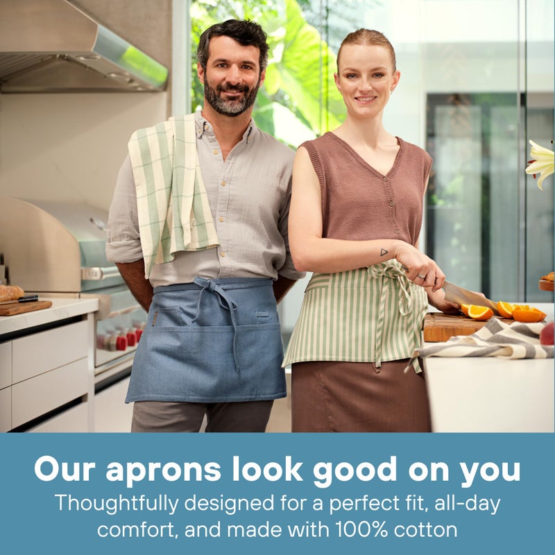 MEEMA Waist Apron with 3 Pockets | Waitress Apron | Waitress Apron with Pockets | Half Aprons With Pockets | Server Aprons Women - Image 2